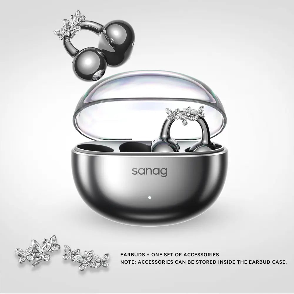 * Featured Earphones * Sanag S6S Nova Ear Clip on Earphone for Iphone for Android for Samsung Wireless Bluetooth Women Accessories Earring Headphones Open Design Sports Running Fitness Yoga Exercise Earbuds Festive Holiday Gifts Birthdays Anniversary Gift