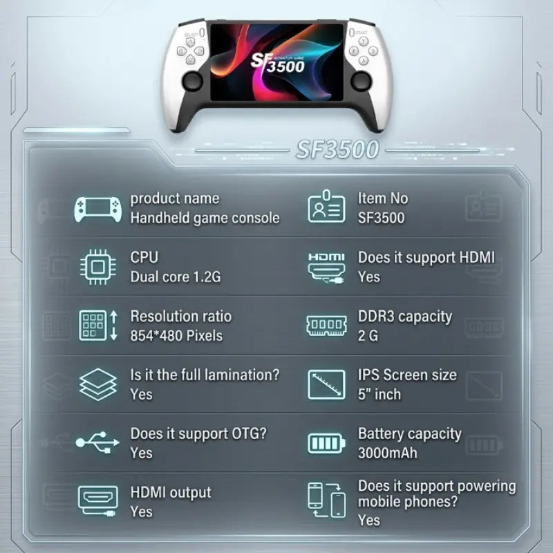 5-Inch Sf3500 HD Handheld Console, Video Game Console, Portable Gaming System, Retro Arcade Simulator, Dual Player, TV Output, Audio Video Playback, Perfect for Gaming Lovers #GLOBAL PICKS