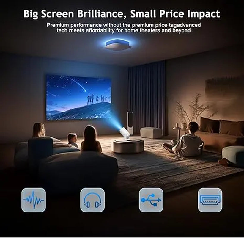 Mini Projector with Bluetooth, 180 Degree Rotation,Portable Projector Built-In Apps ,Support with HDMI/TV Stick/Iphone/Laptop for Bedroom Wall,#Summervibes