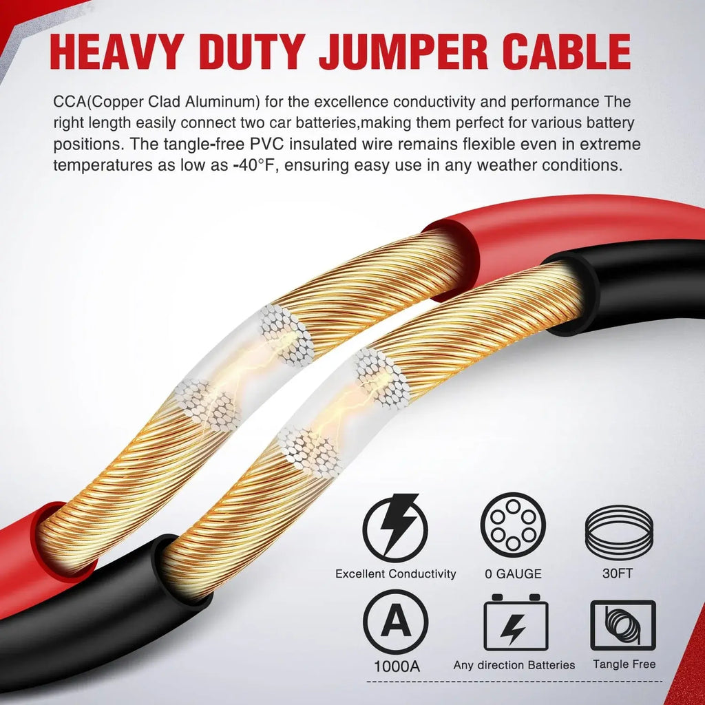 Nilight 0 Gauge 30 FT Heavy-Duty 1000 a CCA Automotive Vehicle Jumper Cables, Car Battery Booster Jump Start Kit with Carry Bag & Storage Bag for Pickup Trucks