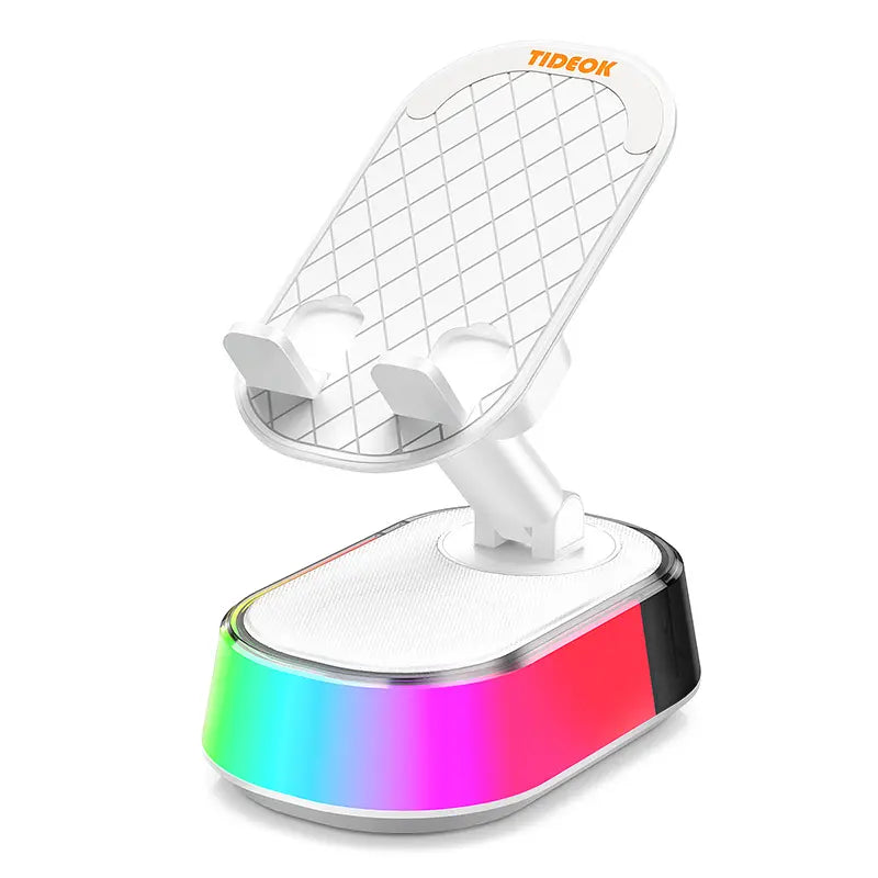Wireless Induction Audio Speaker Stand, 5In1 Cellphone Holder, Rechargeable Emergency Power Bank,360° Adjustable Mobile Tablet Stand with Colorful Ambient Light Gifts for Men Women