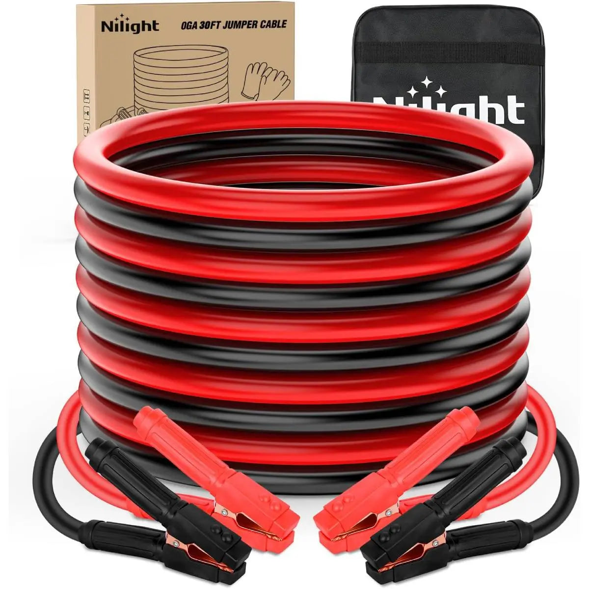 Nilight 0 Gauge 30 FT Heavy-Duty 1000 a CCA Automotive Vehicle Jumper Cables, Car Battery Booster Jump Start Kit with Carry Bag & Storage Bag for Pickup Trucks