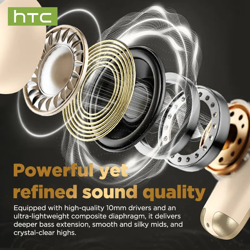 HTC NE72 TWS Earbuds, Bluetooth 6.0 Headphones, Multi-Language Translation, with App, Earbud Case Supports External Audio Playbackwireless Earbuds with LED Smart Touch Control, Suitable for Gaming, Office Work, Sports, Studying, and Voice Calls
