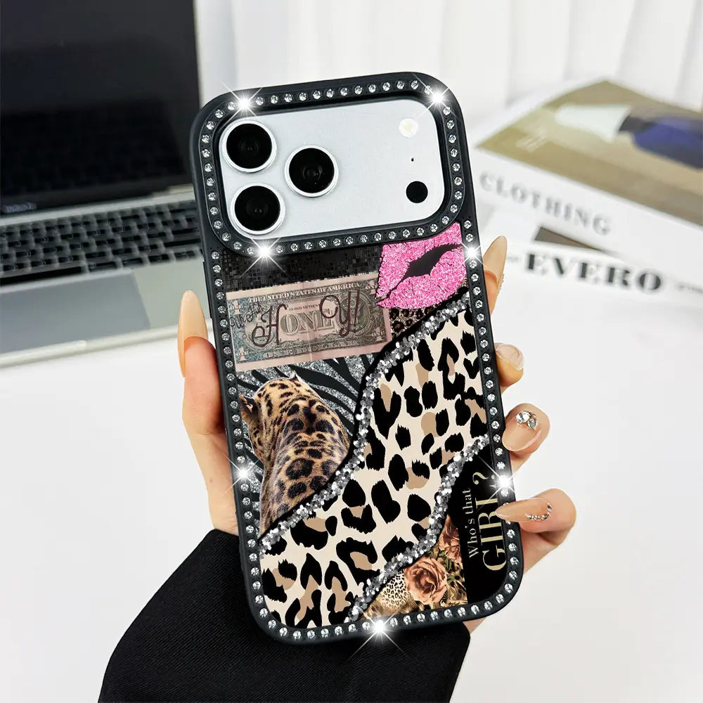 Shining Leopard Print Double-Sided Diamond Studded Phone Case, Military Grade anti Drop, Stylish and Beautiful Phone Protection Case, Suitable for Iphone 17 Pro Max, 16, 15 Plus, 14, 13, 12, 11 Women'S Phone Case-A192