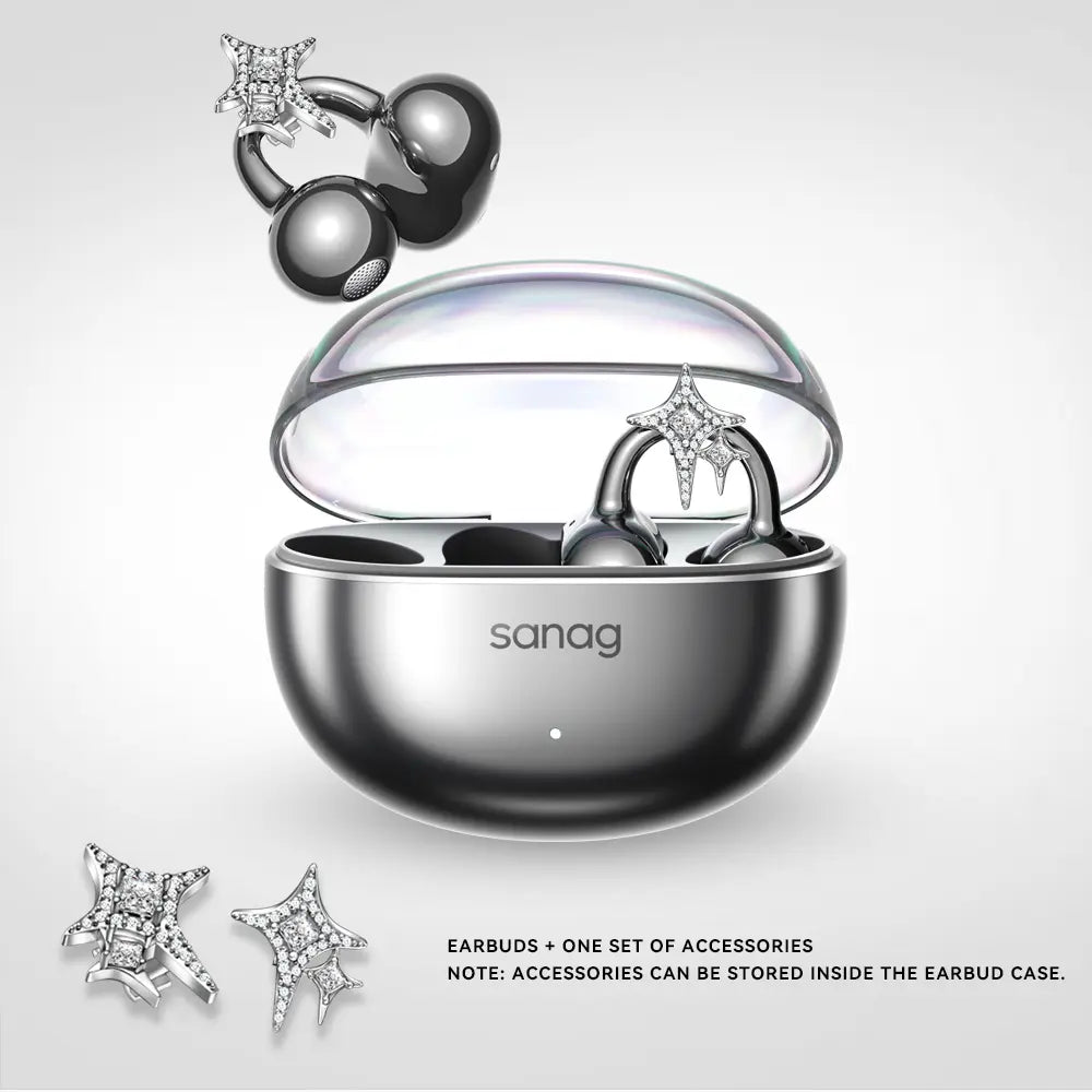 * Featured Earphones * Sanag S6S Nova Ear Clip on Earphone for Iphone for Android for Samsung Wireless Bluetooth Women Accessories Earring Headphones Open Design Sports Running Fitness Yoga Exercise Earbuds Festive Holiday Gifts Birthdays Anniversary Gift
