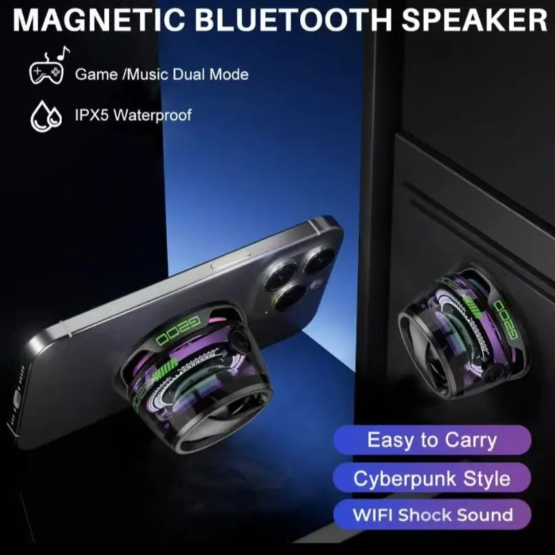 Magnetic Mini Bluetooth Speaker, G200 5W Minispeakers Wireless with Bluetooth 5.3, RGB Lightgame Mode,7H Playtime, Portable Phone Stand Foriphone, Travel, Golf Cart -Black