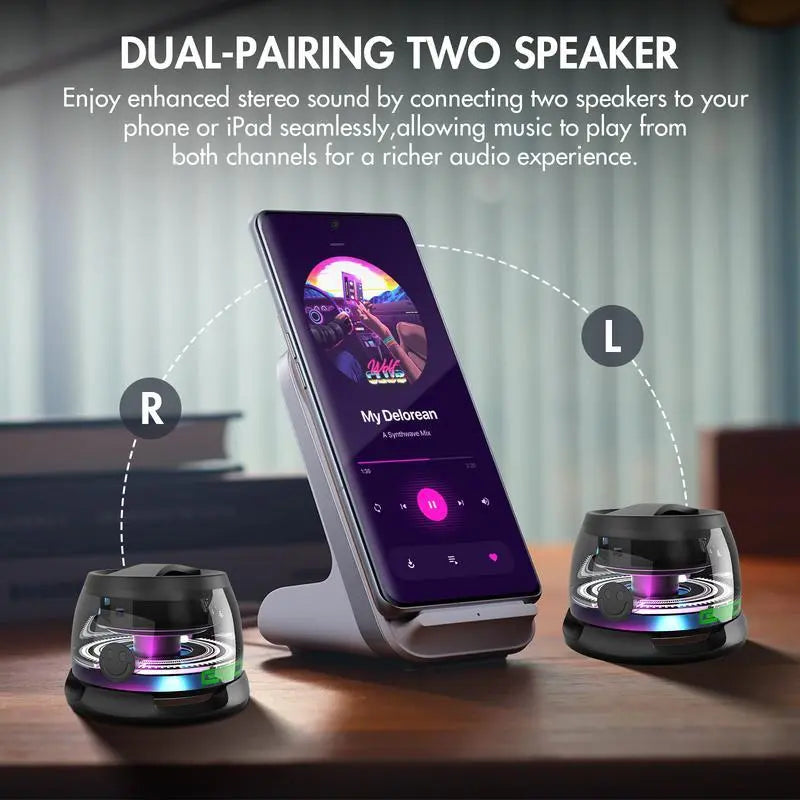 Magnetic Mini Bluetooth Speaker, G200 5W Minispeakers Wireless with Bluetooth 5.3, RGB Lightgame Mode,7H Playtime, Portable Phone Stand Foriphone, Travel, Golf Cart -Black