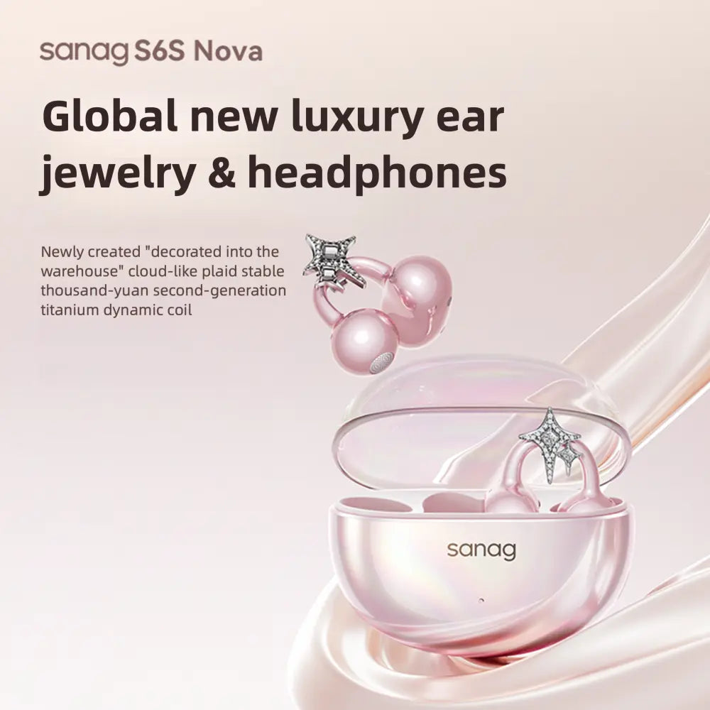 * Featured Earphones * Sanag S6S Nova Ear Clip on Earphone for Iphone for Android for Samsung Wireless Bluetooth Women Accessories Earring Headphones Open Design Sports Running Fitness Yoga Exercise Earbuds Festive Holiday Gifts Birthdays Anniversary Gift