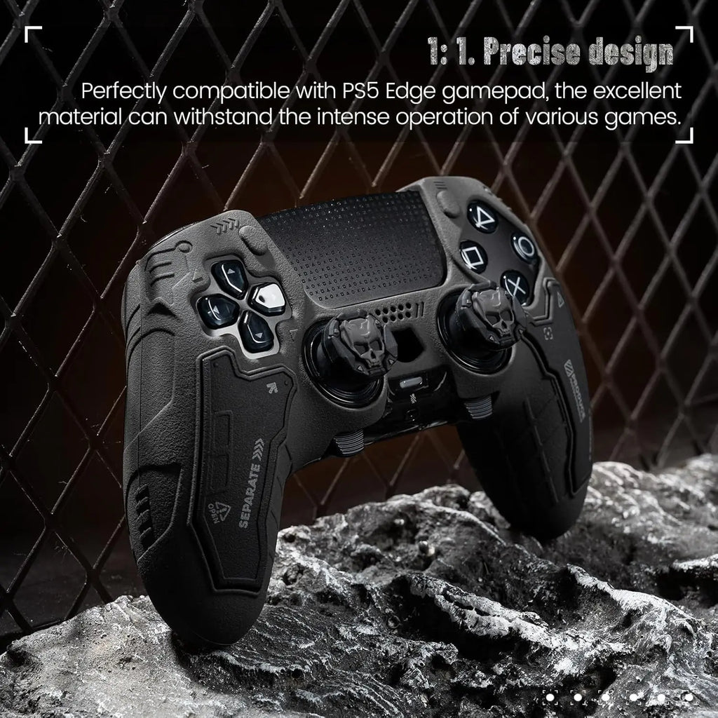 Geekshare Protective Cover Case for PS5 Edge (Elite) Controller – Tactical Anti-Slip Silicone Protective Skin Set Compatible ONLY with PS5 Edge Wireless Controller, Includes 2 Thumb Grip Caps – Ghost Gray