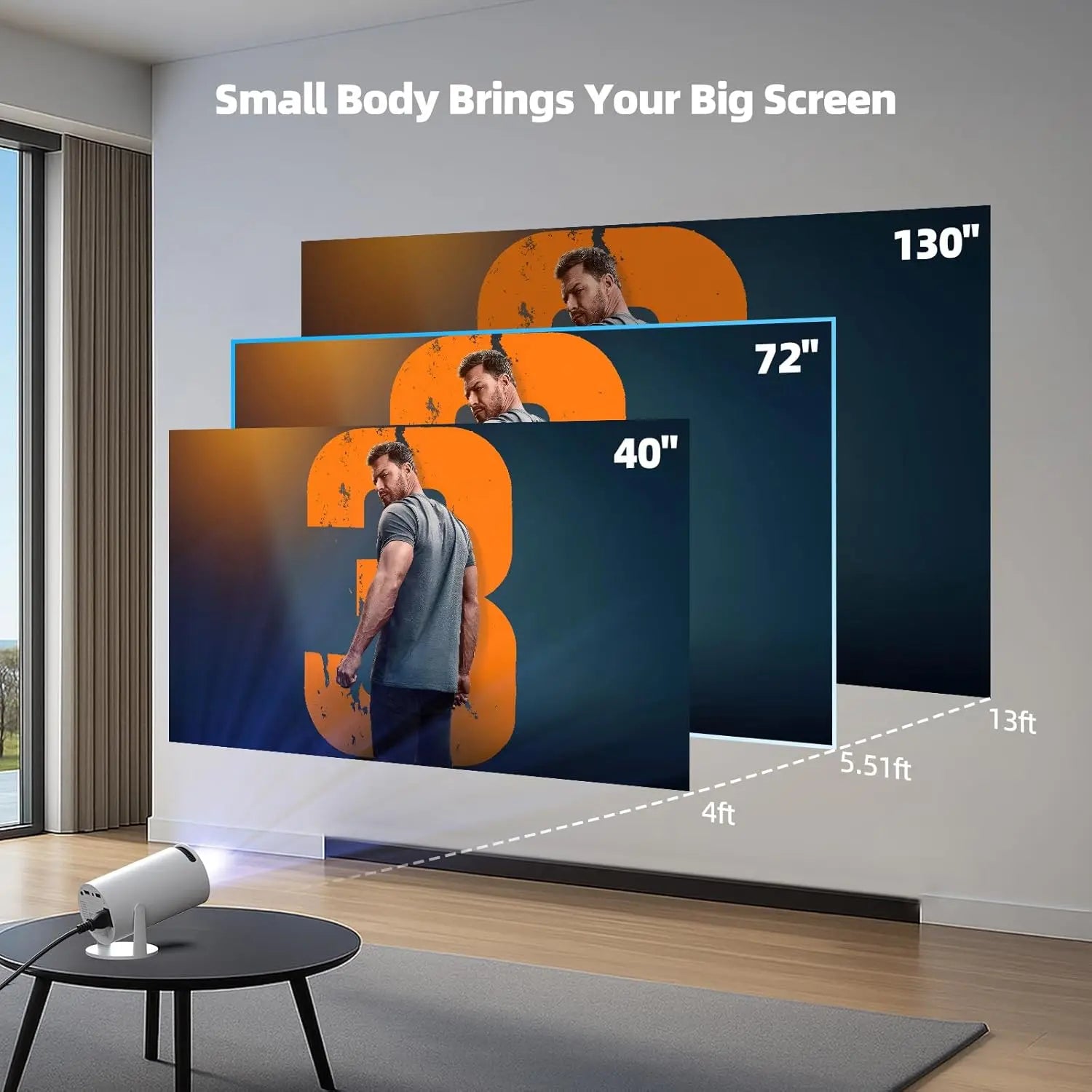 Mini Projector with Bluetooth, 180 Degree Rotation,Portable Projector Built-In Apps ,Support with HDMI/TV Stick/Iphone/Laptop for Bedroom Wall,#Summervibes