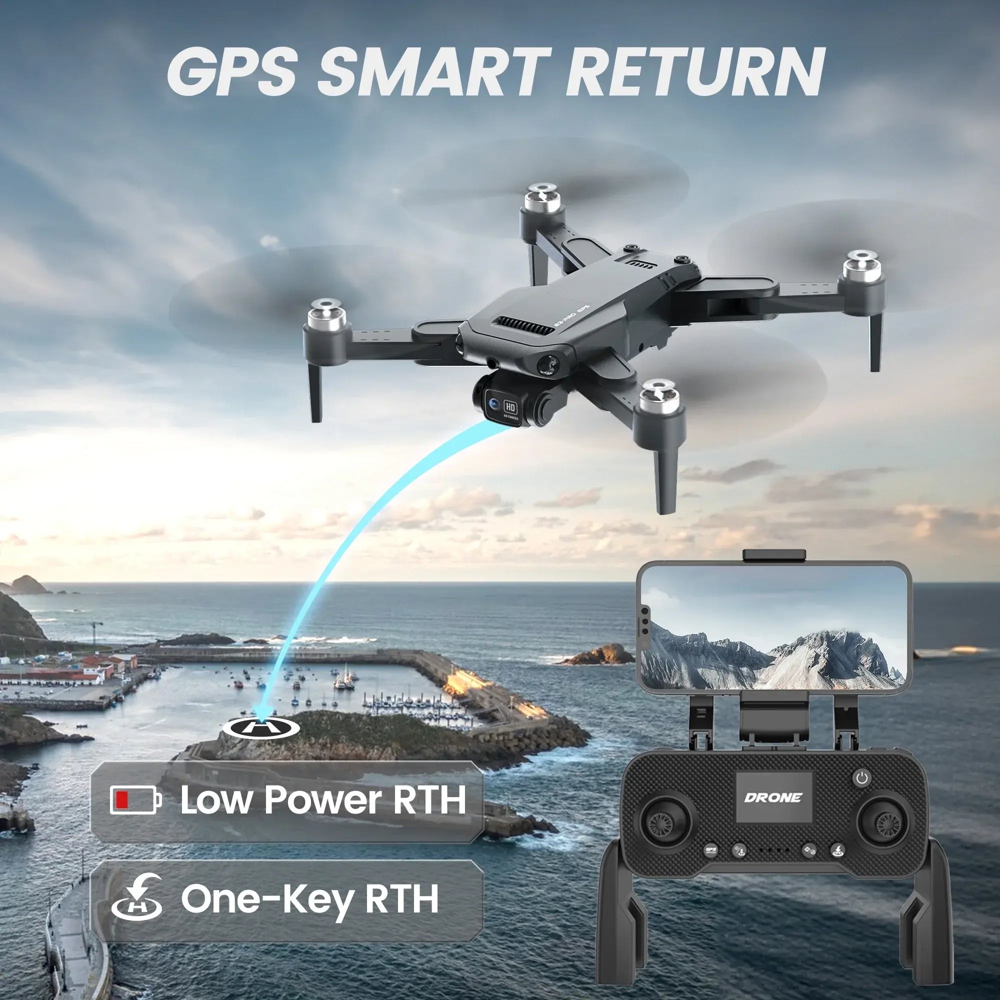 B3 Pro GPS Drone with 720P Camera, Intelligent Controls, No-Head Mode, and Mobile App for Enhanced Aerial Photography & Stable Hovering