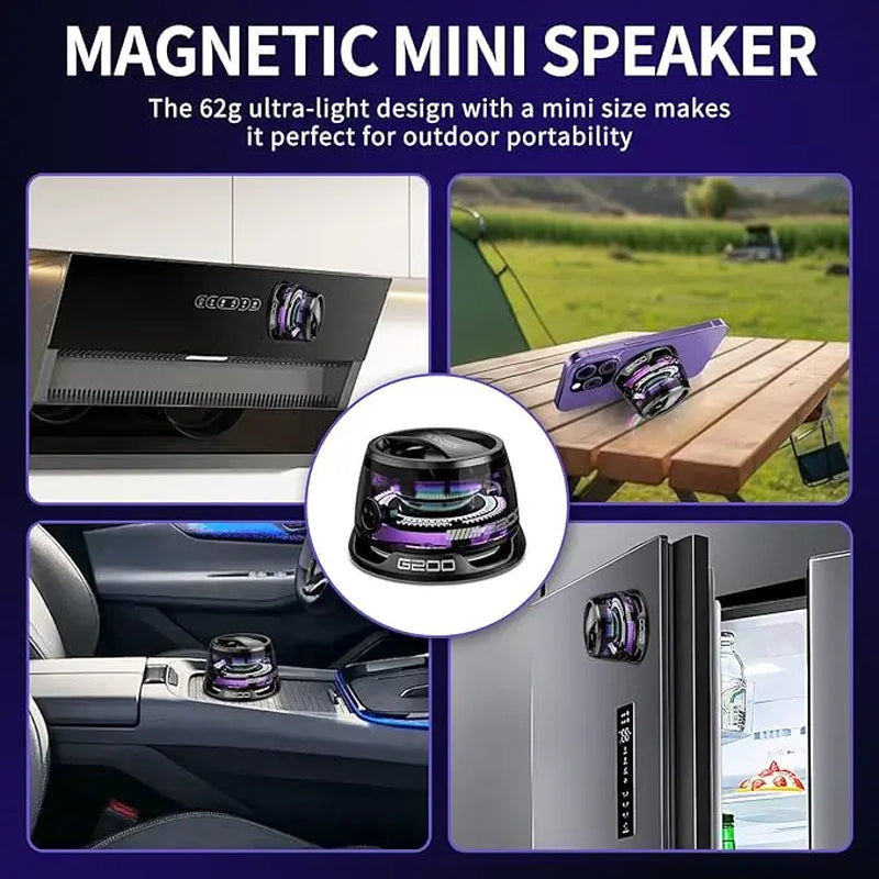 Magnetic Mini Bluetooth Speaker, G200 5W Minispeakers Wireless with Bluetooth 5.3, RGB Lightgame Mode,7H Playtime, Portable Phone Stand Foriphone, Travel, Golf Cart -Black