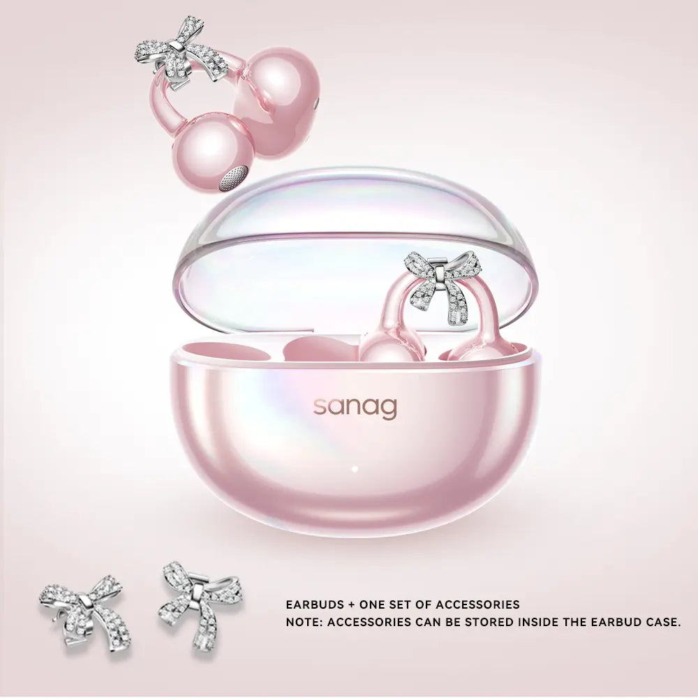 * Featured Earphones * Sanag S6S Nova Ear Clip on Earphone for Iphone for Android for Samsung Wireless Bluetooth Women Accessories Earring Headphones Open Design Sports Running Fitness Yoga Exercise Earbuds Festive Holiday Gifts Birthdays Anniversary Gift