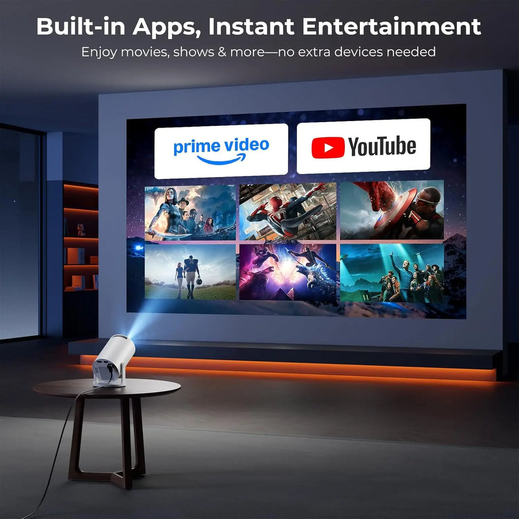 Mini Projector with Bluetooth, 180 Degree Rotation,Portable Projector Built-In Apps ,Support with HDMI/TV Stick/Iphone/Laptop for Bedroom Wall,#Summervibes