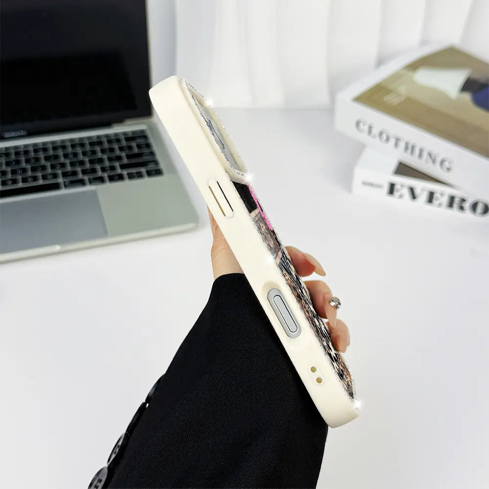 Shining Leopard Print Double-Sided Diamond Studded Phone Case, Military Grade anti Drop, Stylish and Beautiful Phone Protection Case, Suitable for Iphone 17 Pro Max, 16, 15 Plus, 14, 13, 12, 11 Women'S Phone Case-A192