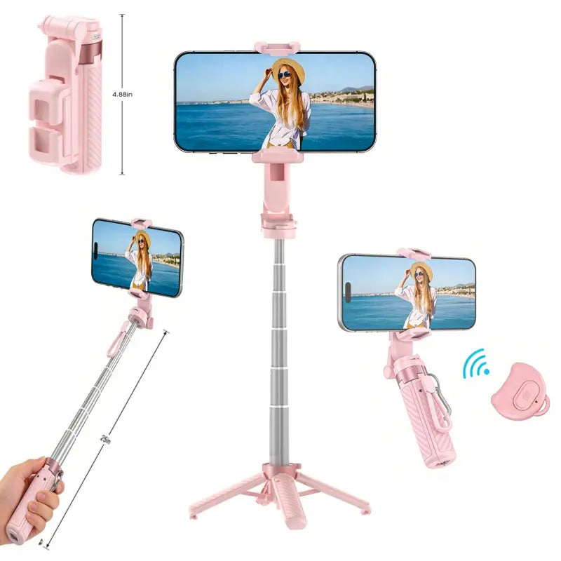 Upgraded Pro 2026 4-In-1 Selfie Stick with 360° Rotation Bluetooth Remote 25.5In Max Length Universal Fit for All Phones