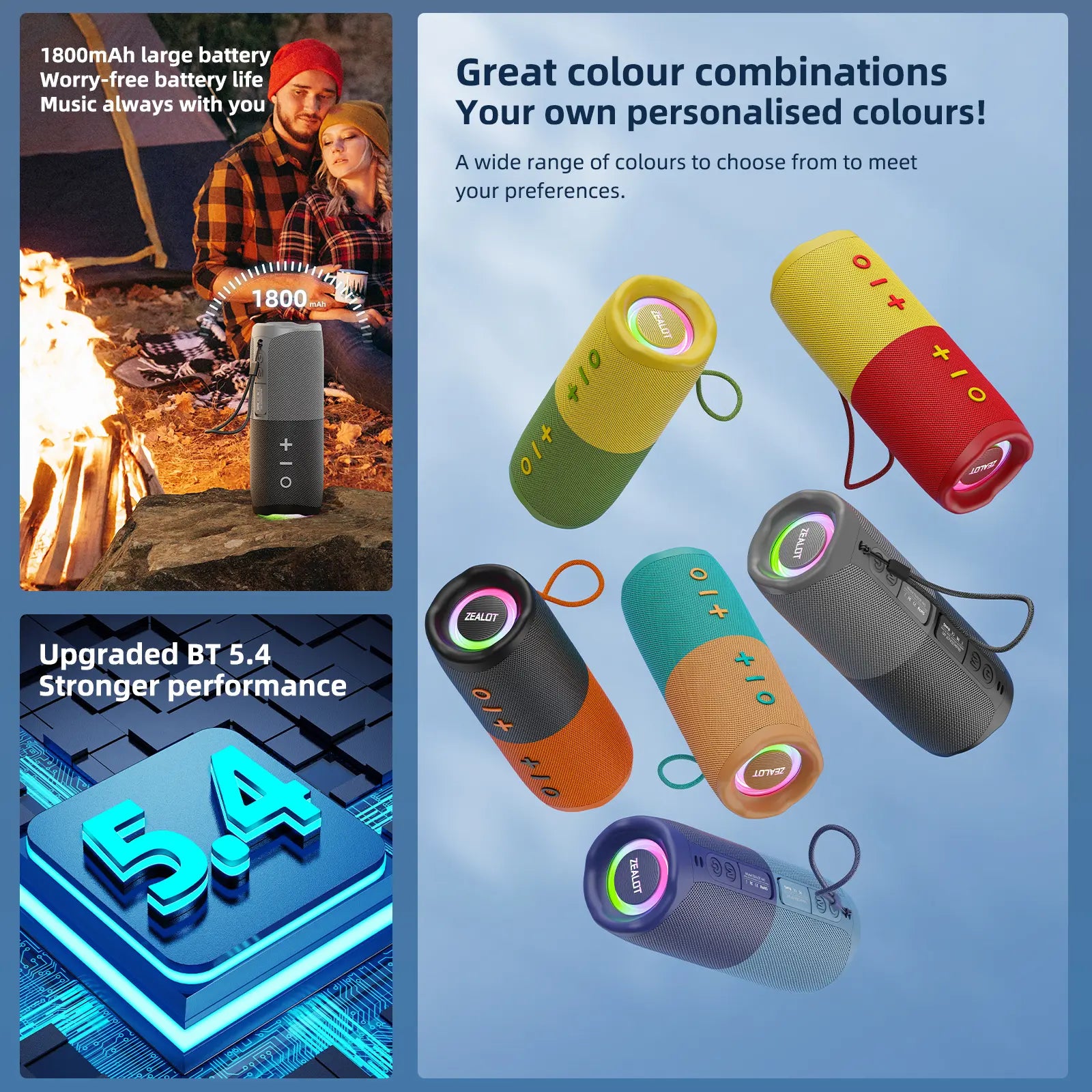 Portable Bluetooth-Compatible Speaker, Multifunctional Speaker, Rechargeable Speaker, Magnetic 2-In-1 Design, Wireless Mini Speaker, Ipx4 Waterproof, 10-Hour Playtime, TWS Pairing, Bt5.4, Fm Radio