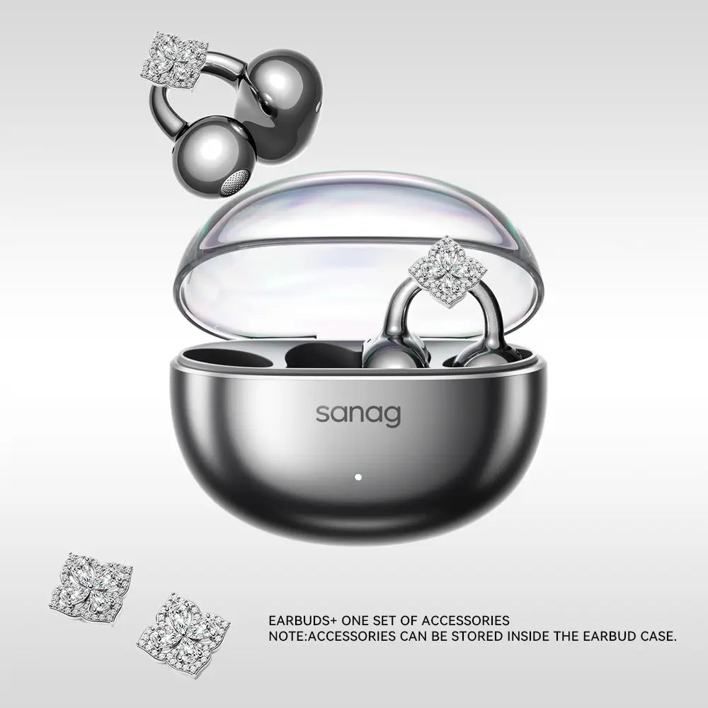 * Featured Earphones * Sanag S6S Nova Ear Clip on Earphone for Iphone for Android for Samsung Wireless Bluetooth Women Accessories Earring Headphones Open Design Sports Running Fitness Yoga Exercise Earbuds Festive Holiday Gifts Birthdays Anniversary Gift