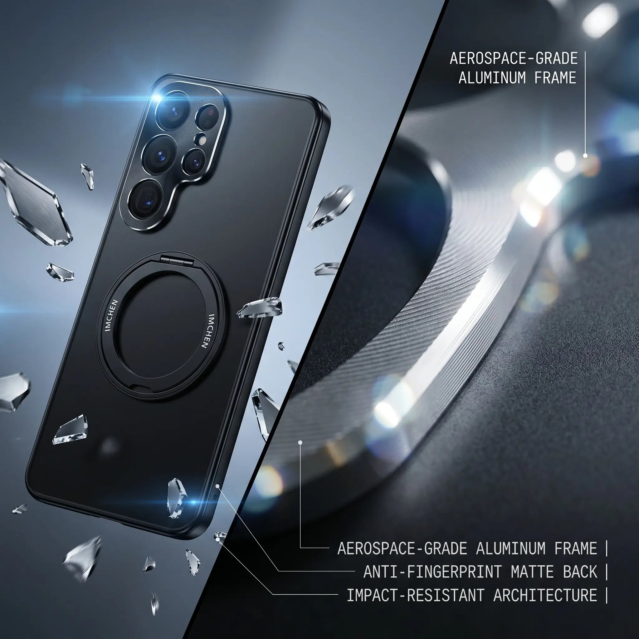 Samsung Galaxy S25 S26 Ultra Metal Frame Smartphone Case, Stylish Shockproof Casing, 360° Rotating Stand, Lens Protection, PC Back Cover, Aluminum Alloy, Anti-Drop, Free Screen Protector