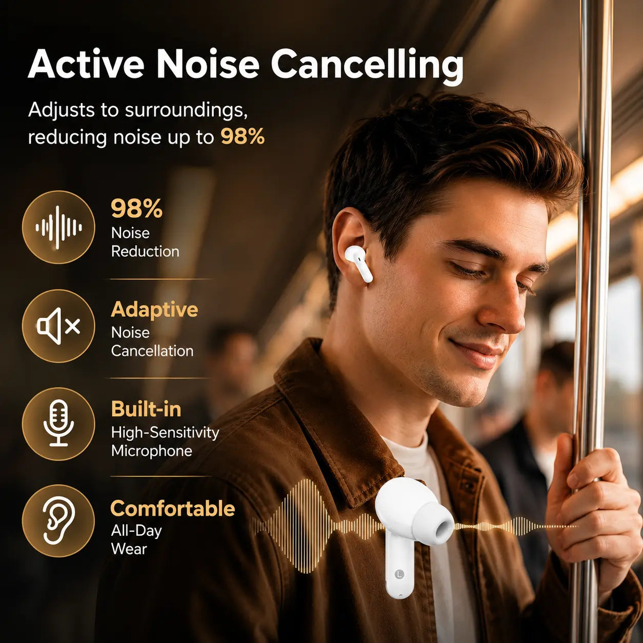 Bluetooth Earbuds, Wireless Earbuds with Smart Touchscreen Charging Case, Bluetooth 6.0, ANC & Transparency Mode, ENC Clear Calls, 40H Playback, IPX7 Waterproof Stereo Earphones for Iphone Android Sports Work, T27