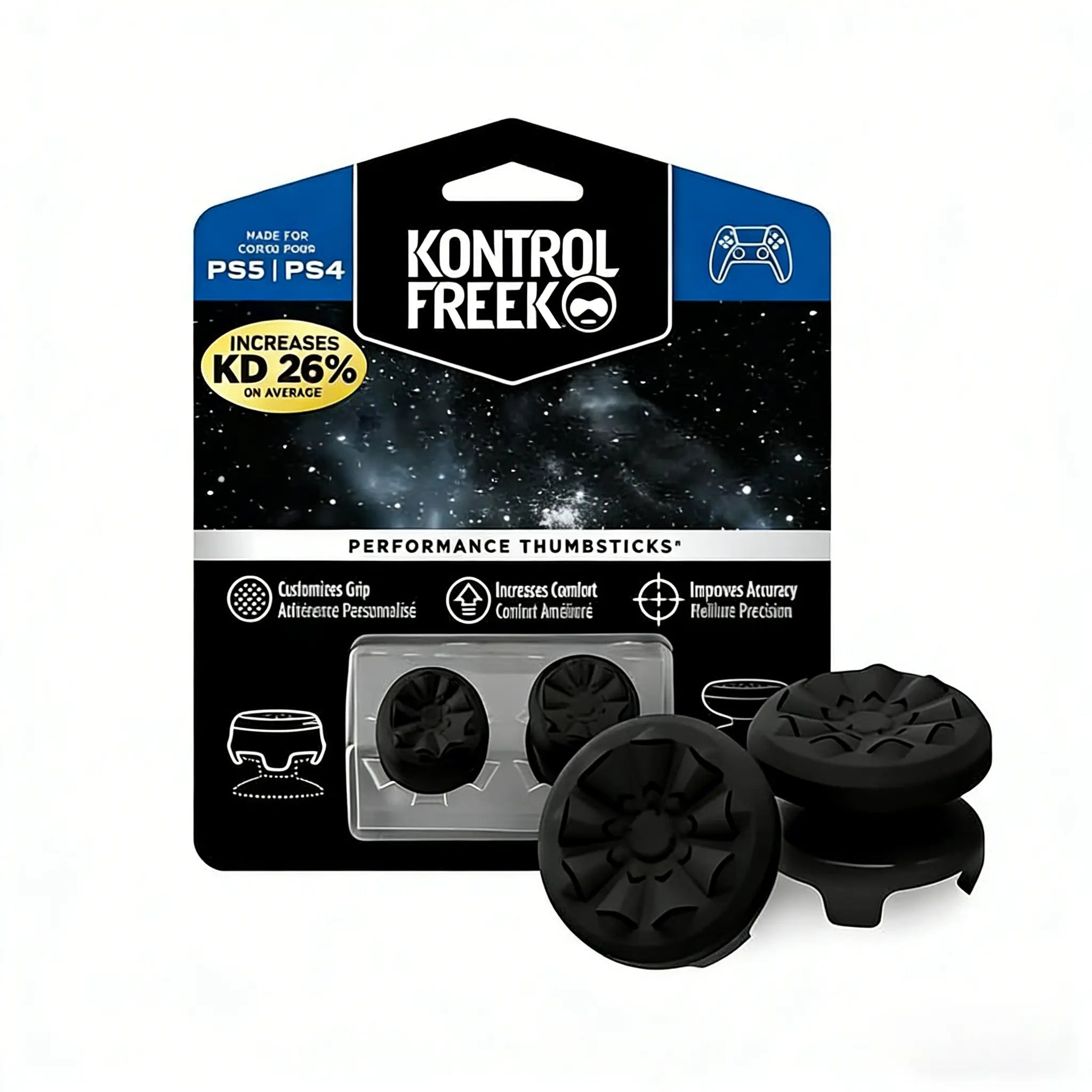 Designed for PS5 and PS4 Controllers. Made of Durable, Anti-Slip Material for Stable Control. Easy to Install without Tools. Protects Original Joysticks from Wear and Tear. Enhances Grip Comfort during Extended Gameplay. Grip Customizes Grip